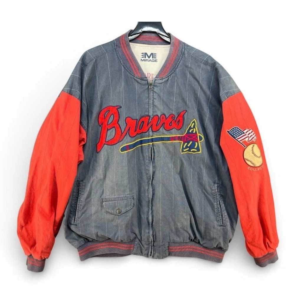 Vintage Atlanta Braves Jacket Mens Large 90s Cooperstown Collection Bomber MLB